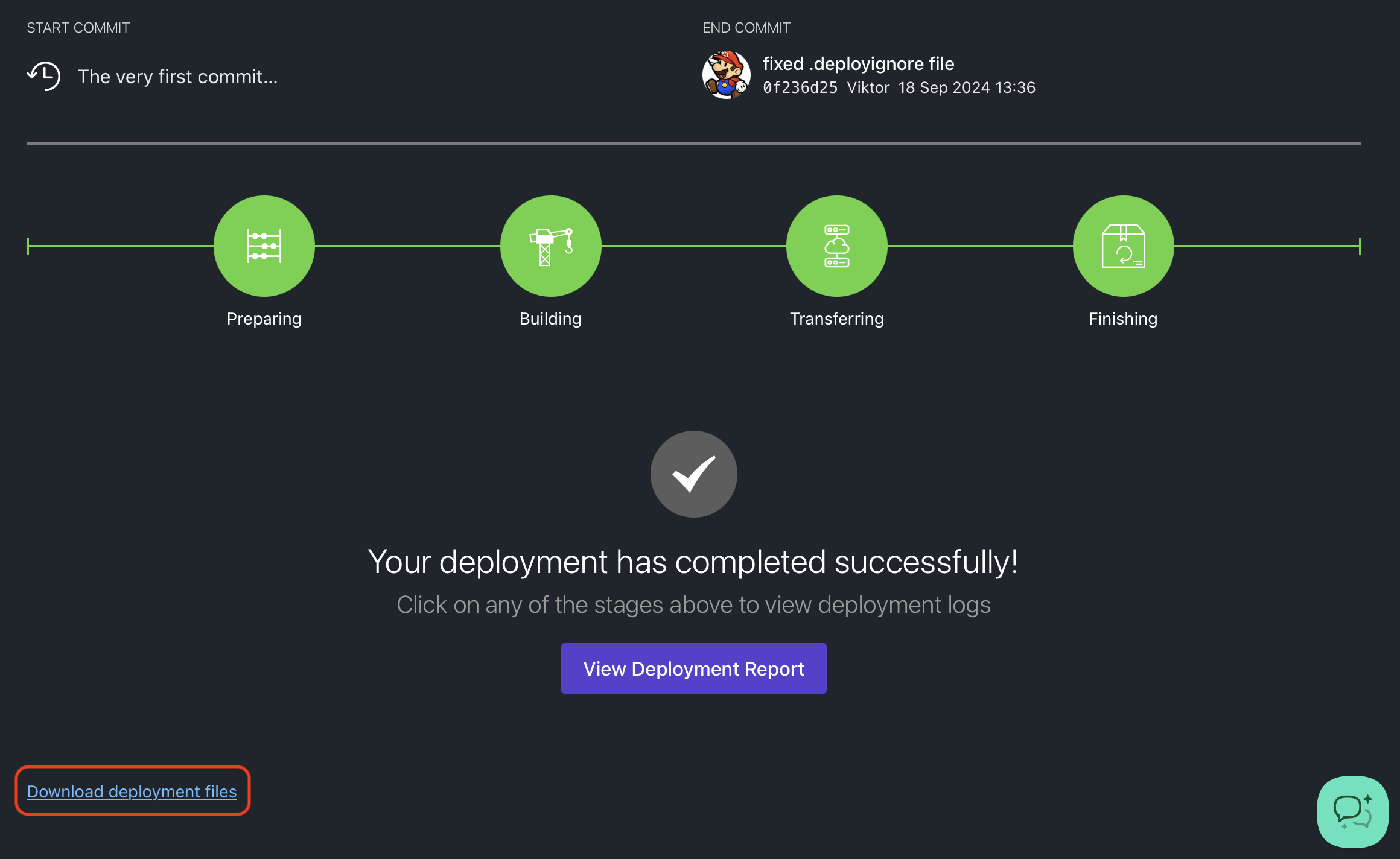 Download deployment manifest button